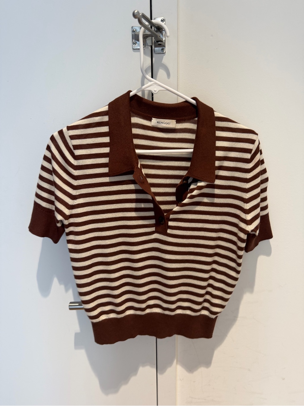 Renggli Silk Cashmere Stripe Knit Polo Top Xxs — image 2 of 3
